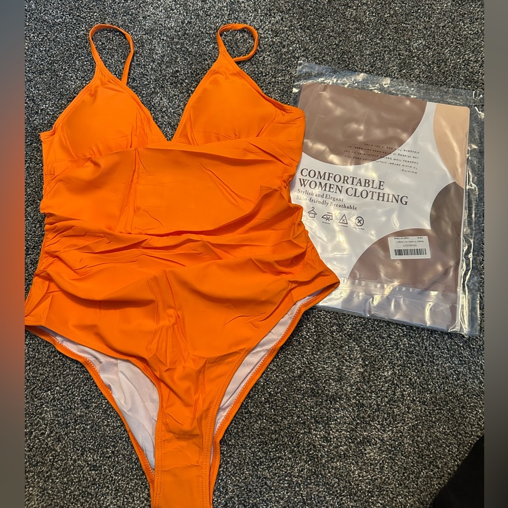 NEW NWT Large Orange Womens One Piece Swimsuit.